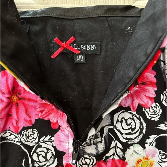 Hell Bunny Boned Corset Bustier Top Skull Floral Day of the Dead Gothic Size M - Picture 6 of 14